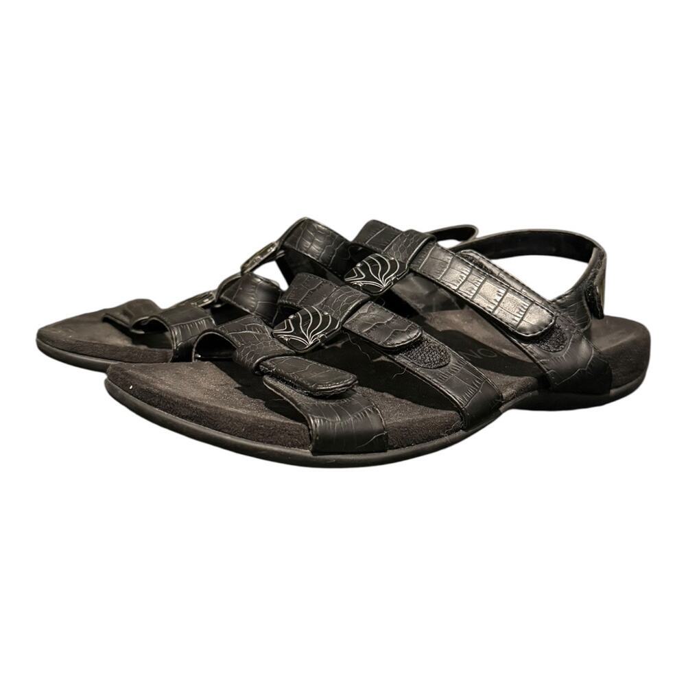 Vionic Women’s Amber Black Slingback Sandals Shoes 3 Strap w/ Medallion Size 8 - Picture 1 of 9